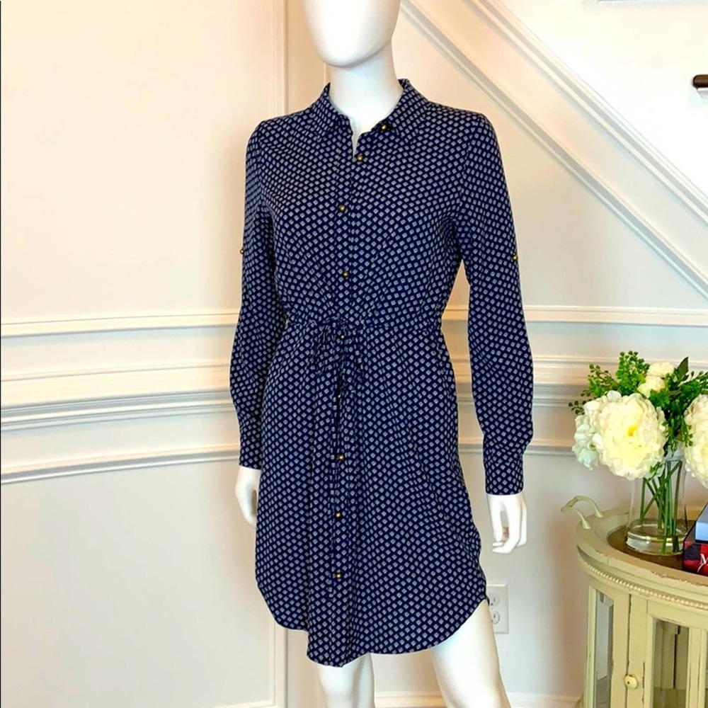 Maison Jules Printed Drawstring Button Down Dress - image 1